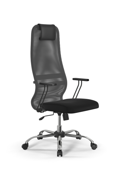 Кресло для руководителя Метта Sit 8 B1-8T - X1+UMF(X1) /Uh00/Wh00/T1bp-b(M09.B21.G20.W01) (Светло-серый | Черный)