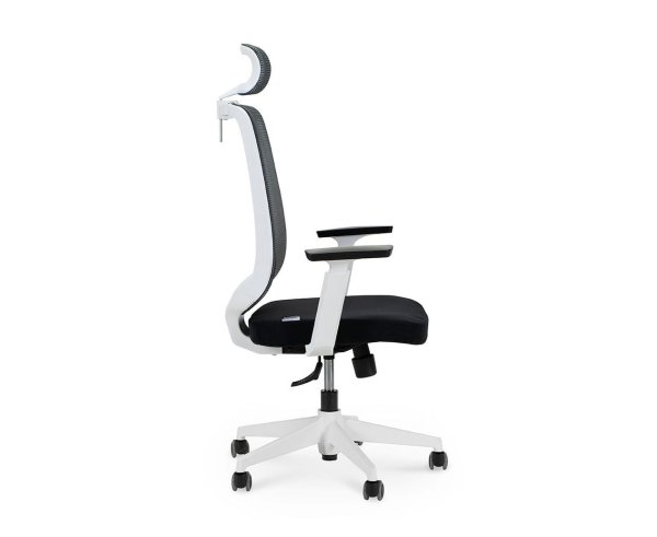 Кресло офисное / Лондон офис white plastic / белый пластик / серая сетка / черная ткань