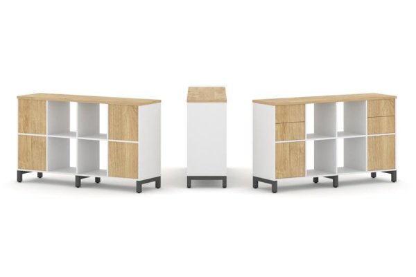 Набор стеллажа 1 сторонний, 2 яруса SN.NS-241 (1488х400х881) (Белый/Тиквуд Светлый/Металл Антрацит)