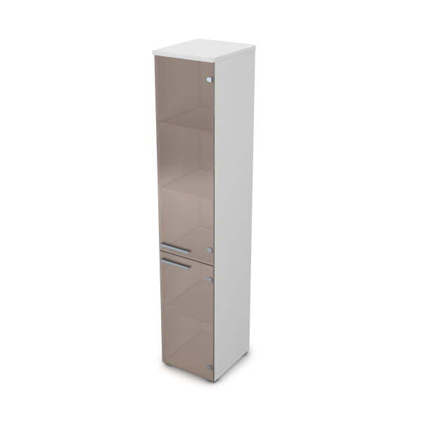 9П.005.10 Пенал высокий со стеклом (400x450x2045) (Белый премиум)