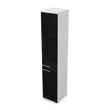 9ПЛ.005.24 Пенал высокий со стеклом (400x450x2045), левый (Белый премиум)
